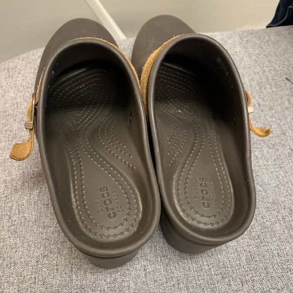 CROCS Women's Sarah Belted Clogs Brown Tan Suede Leather Strap Style 203631 Sz 8 - Picture 7 of 10